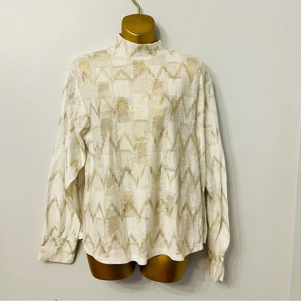 ZARA Metallic Gold Textured Mock Neck Top | Holiday Party Quiet Luxury Chic - Picture 4 of 7